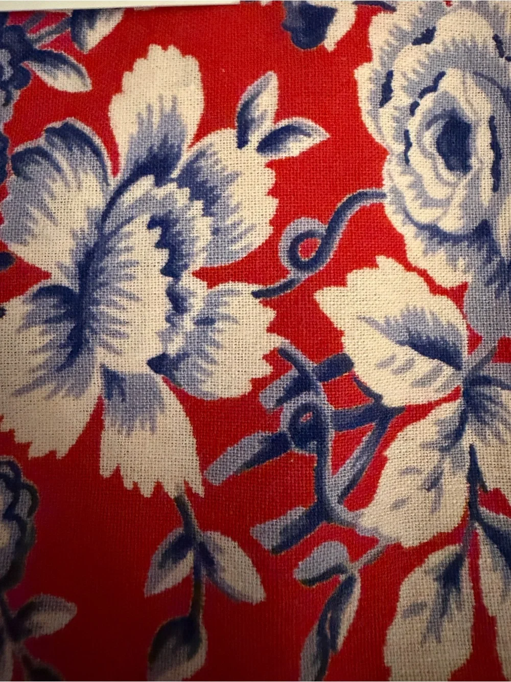 April Cornell Red Floral Tablecloth with Blue and White Blooms 60”x84”